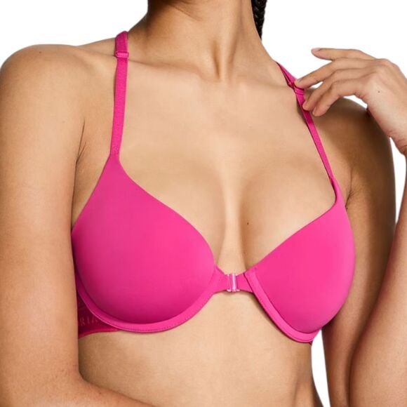 Victoria's Secret Bra Tshirt Lightly Lined Demi Front Close Racer Back Pink 34DD - Picture 1 of 11
